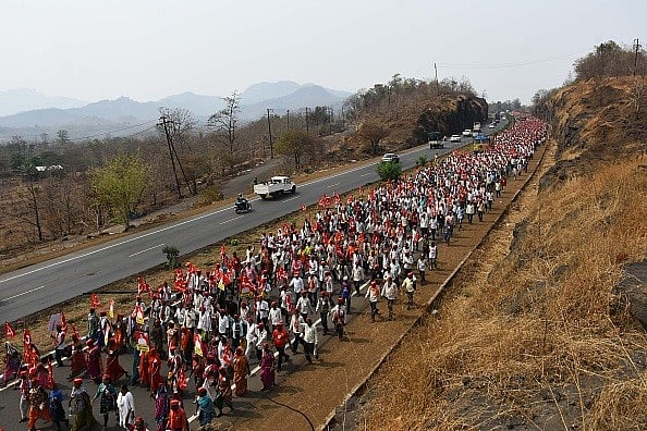 Getty Images : Indian farmers march within a protest
SHAHPUR, MAHARASHTRA (representative image)